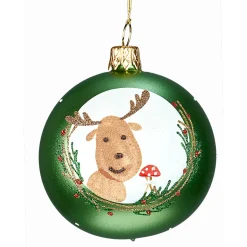 Weihnachtskugeln-Glaskugel grün mit Elch und Waldmotiven, 7cm
