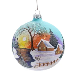 Weihnachtskugeln Aus Glas-Glaskugel hellblau matt "Winteridylle", 12 cm