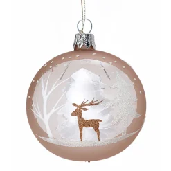 Weihnachtskugeln-Glaskugel hellbraun mit Winterwald, 7cm
