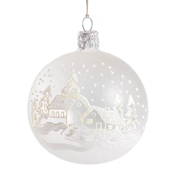 Weihnachtskugeln-Glaskugel klar matt mit Kirche im Schnee, 7 cm