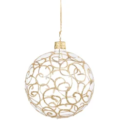 Weihnachtskugeln|Weihnachtskugeln Aus Glas-Glaskugel klar mit Goldschnörkeln, 8 cm