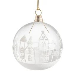 Weihnachtskugeln-Glaskugel klar mit Häuserkulisse, 7 cm