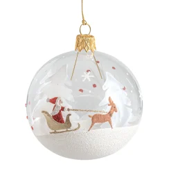 Weihnachtskugeln-Glaskugel klar mit Weihnachtsmann im Schlitten, 7 cm