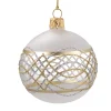 Weihnachtskugeln-Glaskugel matt-weiß/klar mit gold-silberner Verzierung, 6 cm