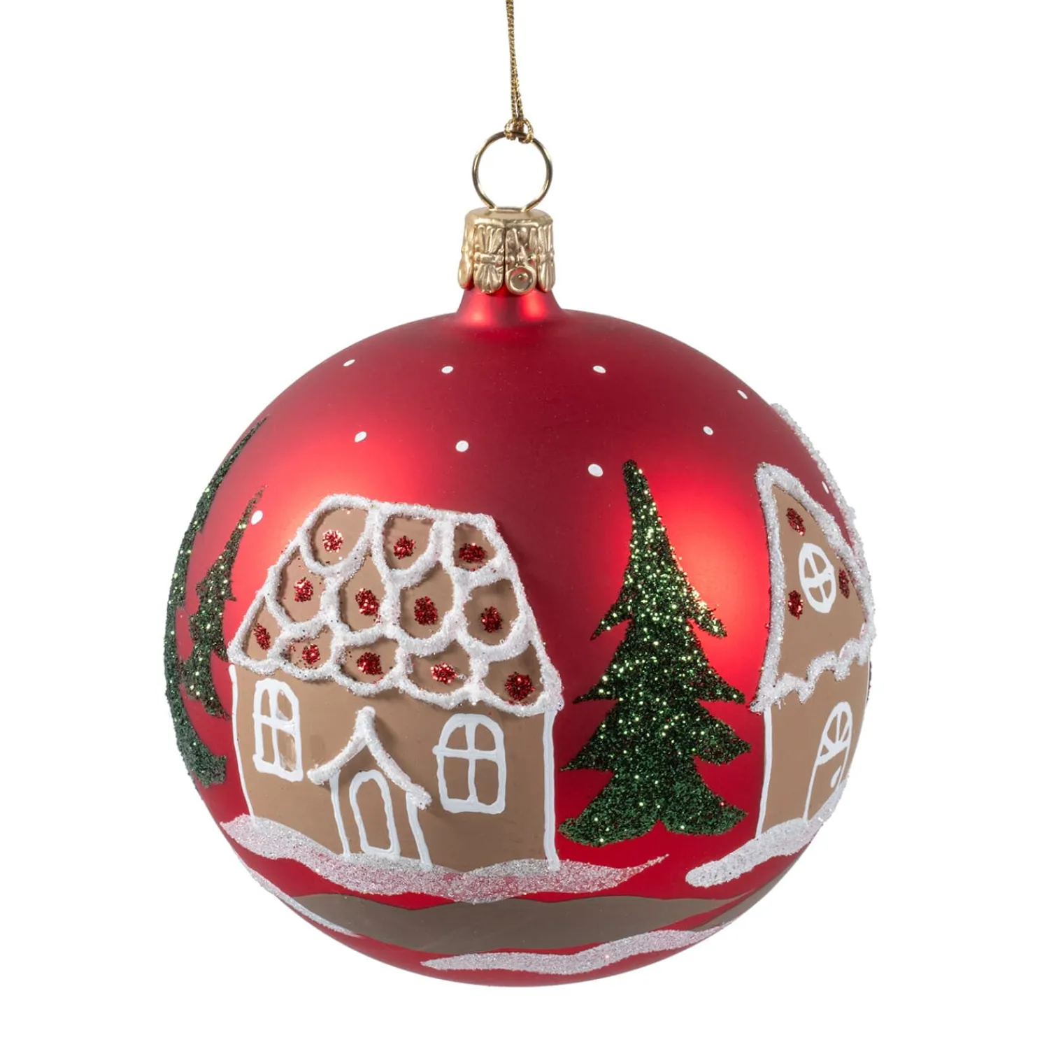 Weihnachtskugeln Aus Glas|Weihnachtskugeln-Glaskugel rot matt "Lebkuchenhäuser", 8 cm
