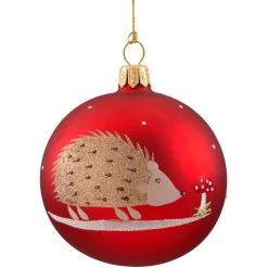 Weihnachtskugeln|Weihnachtskugeln Aus Glas-Glaskugel rot mit Igel, 7 cm