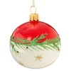 Weihnachtskugeln|Weihnachtskugeln Aus Glas-Glaskugel rot-weiß mit Zweig und Sternchen, 6 cm