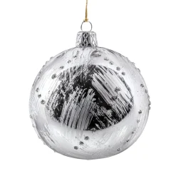 Weihnachtskugeln Aus Glas-Glaskugel silberfarben mit Glitzer und Pinselstrichen, 8 cm