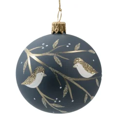 Weihnachtskugeln Aus Glas-Glaskugel Vögel auf Zweig, schwarz matt/Lack, 7 cm