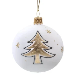 Weihnachtskugeln Aus Glas-Glaskugel weiß matt mit Weihnachtsbaum, 7 cm