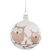 Weihnachtskugeln|Weihnachtskugeln Aus Glas-Glaskugel weiß mit braunen Eulen, 7 cm