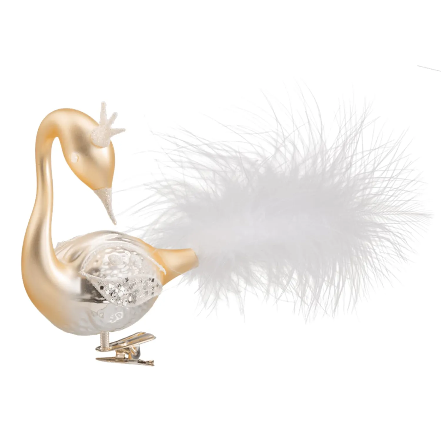 Weihnachtskugeln-Glas-Schwan, gold-silber