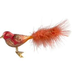 Poesie in Glas Weihnachtskugeln Aus Glas-Glasvogel, rot-gold