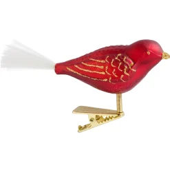 Poesie in Glas Weihnachtskugeln Aus Glas-Glasvogel, rot-gold