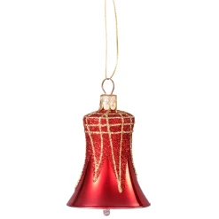 Weihnachtskugeln|Weihnachtskugeln Aus Glas-Glocke rot mit Glitterdach