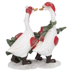 Nostalgische Weihnachtsdeko|Standfiguren-Gänsepaar mit Tanne