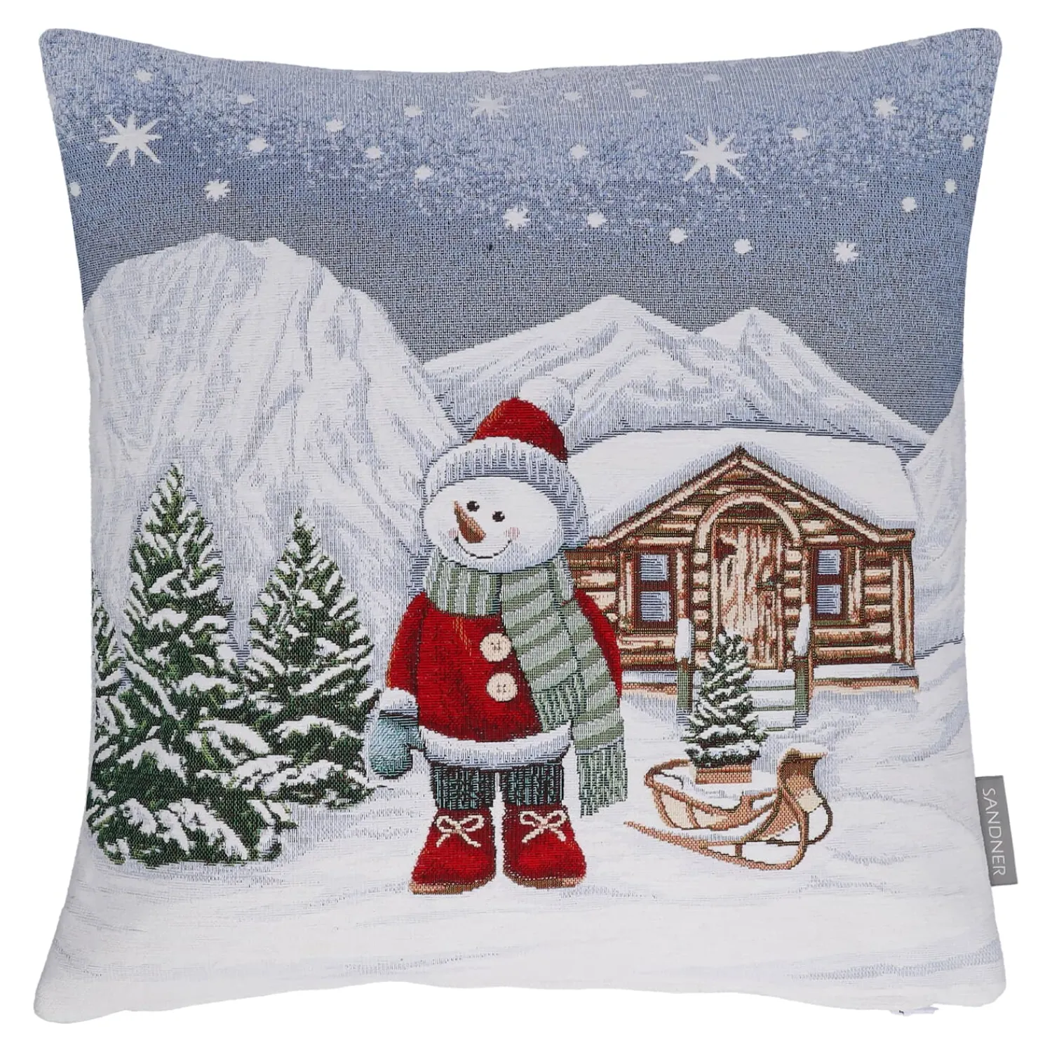 Sandner Wohndeko-Kissenhülle "Schneemann mit Schlitten"