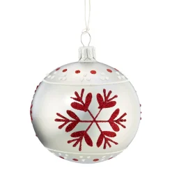 Weihnachtskugeln|Weihnachtskugeln Aus Glas-Kugel weiß mit roten Flocken, 8 cm