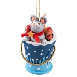 Käthes Original Christbaumschmuck Holz-Maus im Eimer, Holz-Baumbehang