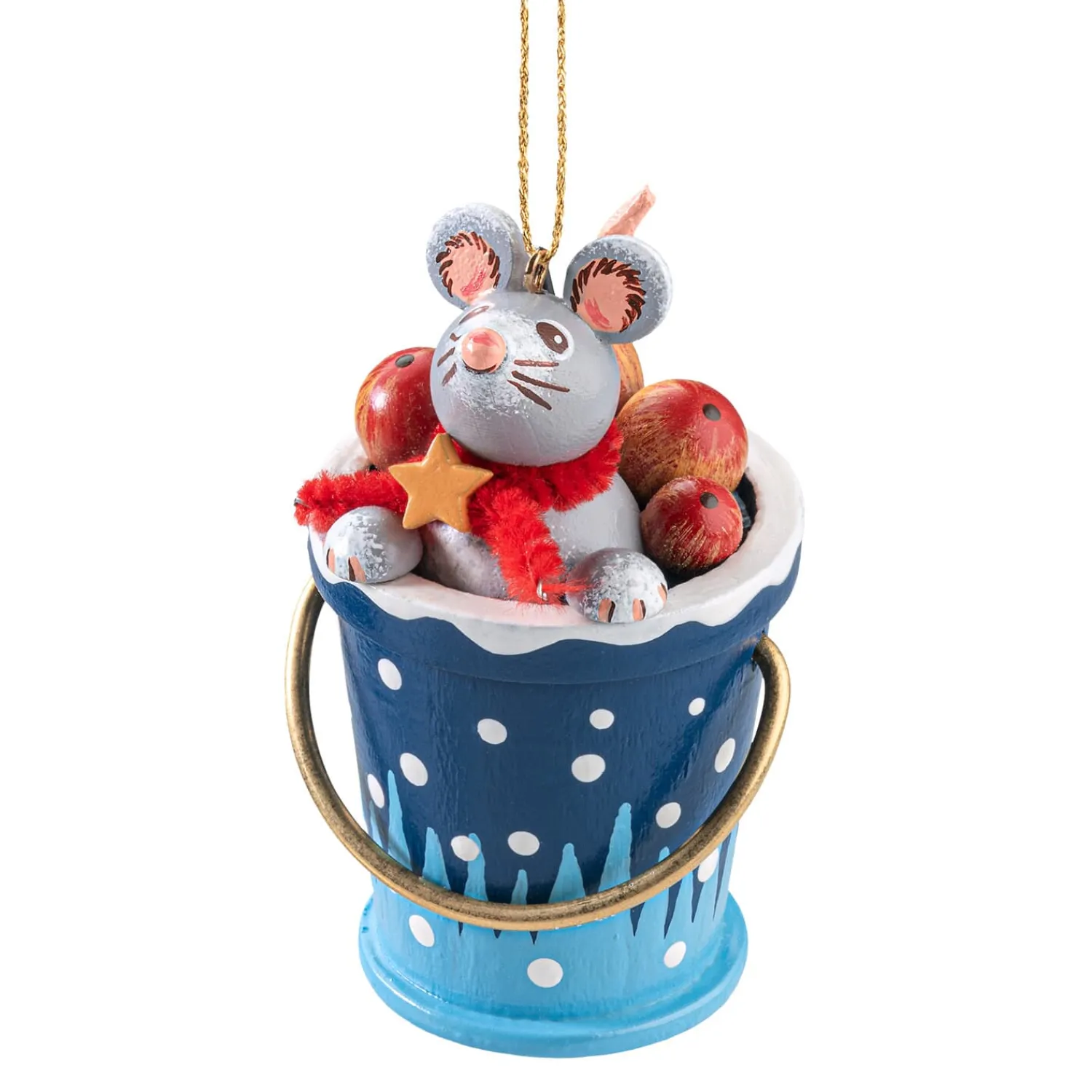 Käthes Original Christbaumschmuck Holz-Maus im Eimer, Holz-Baumbehang