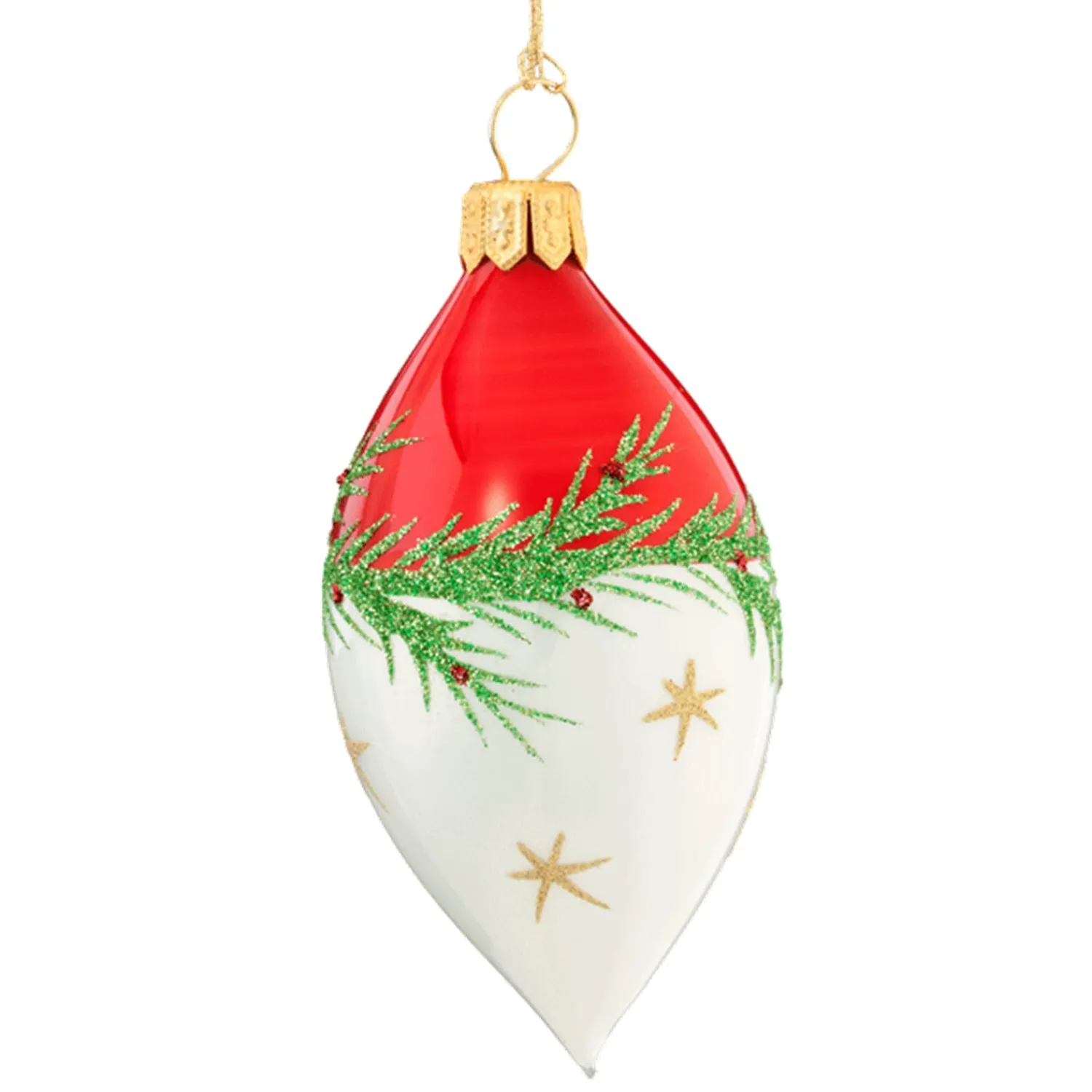 Weihnachtskugeln|Weihnachtskugeln Aus Glas-Olive rot-weiß mit Zweig und Sternchen