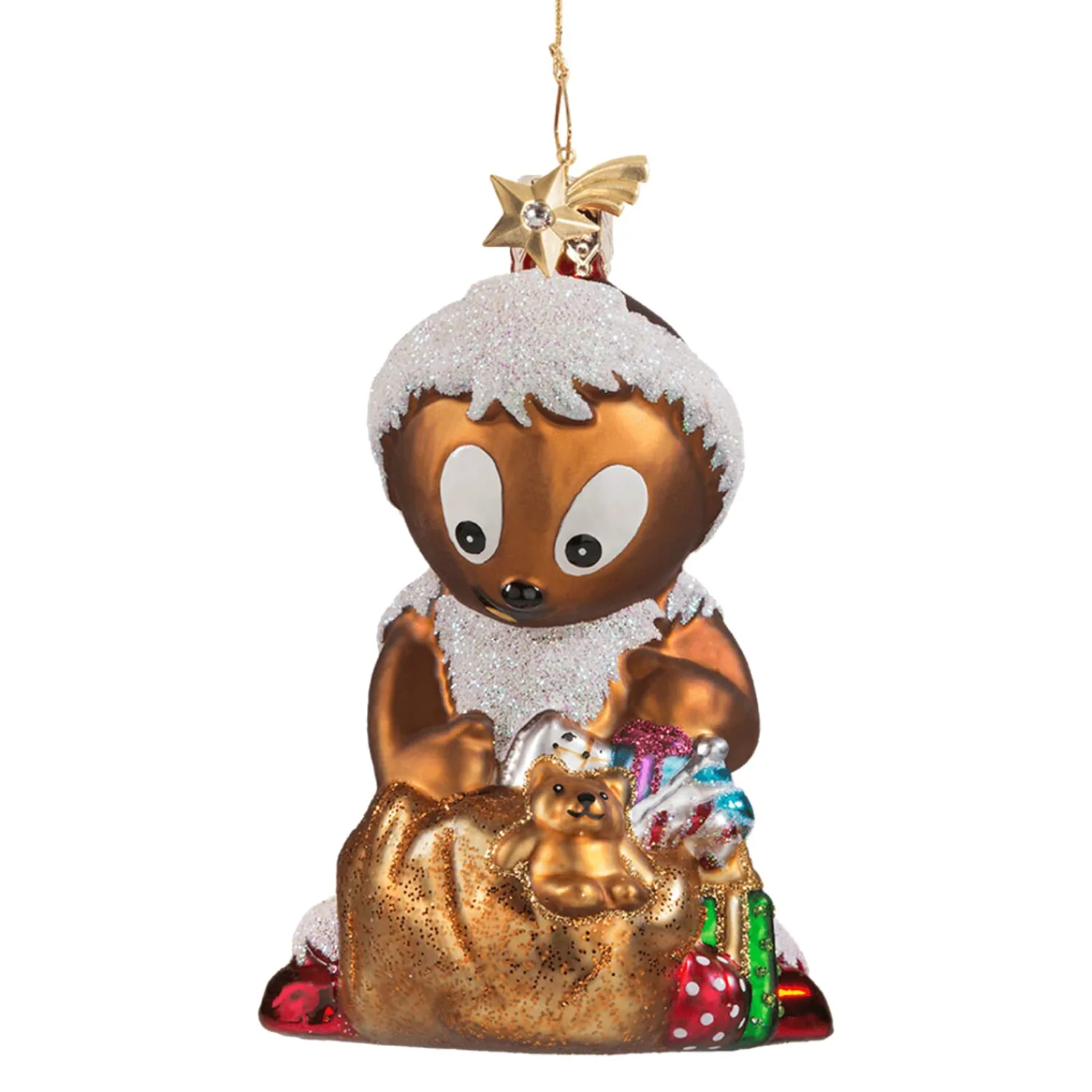 Poesie in Glas Unser Sandmännchen Und Seine Freunde|Weihnachtskugeln Aus Glas-Pittiplatsch als Weihnachtsmann