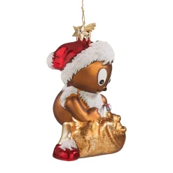 Poesie in Glas Unser Sandmännchen Und Seine Freunde|Weihnachtskugeln Aus Glas-Pittiplatsch als Weihnachtsmann