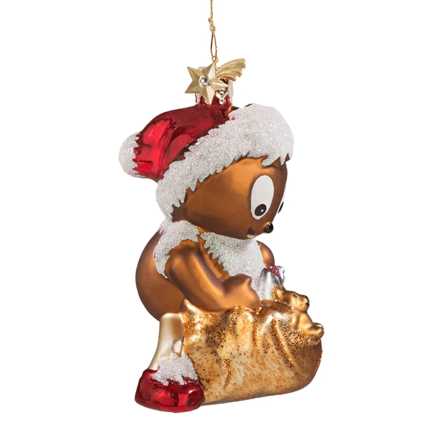 Poesie in Glas Unser Sandmännchen Und Seine Freunde|Weihnachtskugeln Aus Glas-Pittiplatsch als Weihnachtsmann