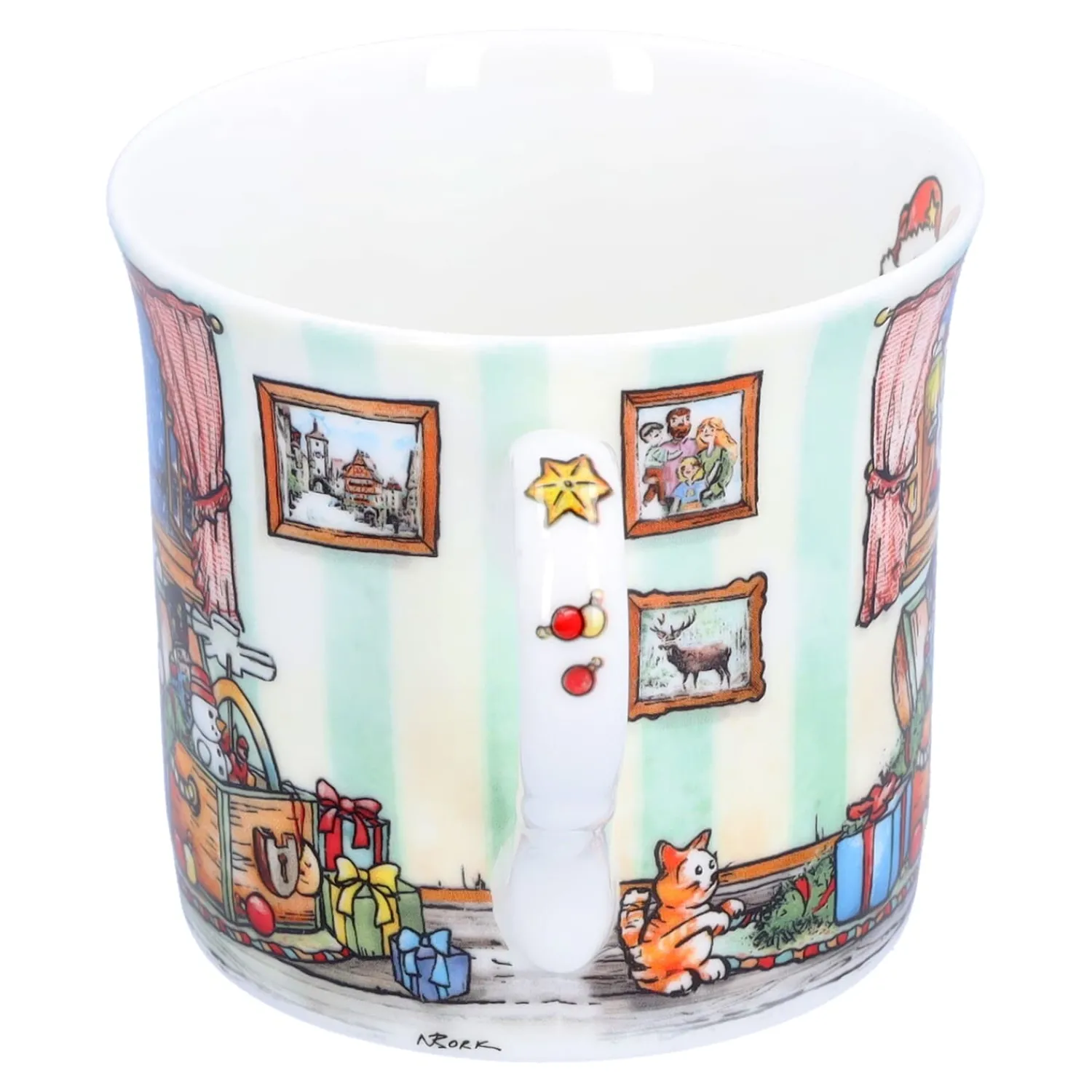 Tischdeko-Porzellan-Tasse "Weihnachtsmann und seine Schätze"