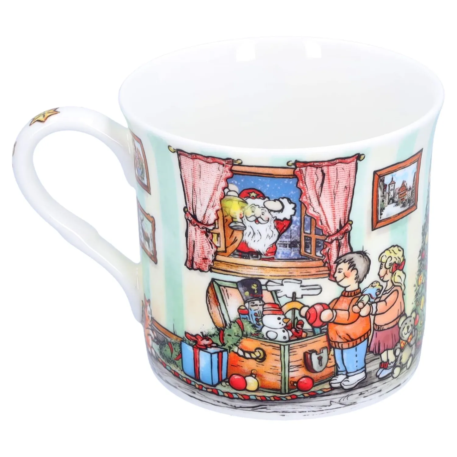 Tischdeko-Porzellan-Tasse "Weihnachtsmann und seine Schätze"
