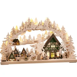 RATAGS Holzdesign Schwibbogen Weihnachten-Schwibbogen "Fachwerkdorf" 230V mit USB A-Anschluss
