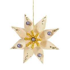 Christbaumschmuck Holz-Stern mit blauen Perlen