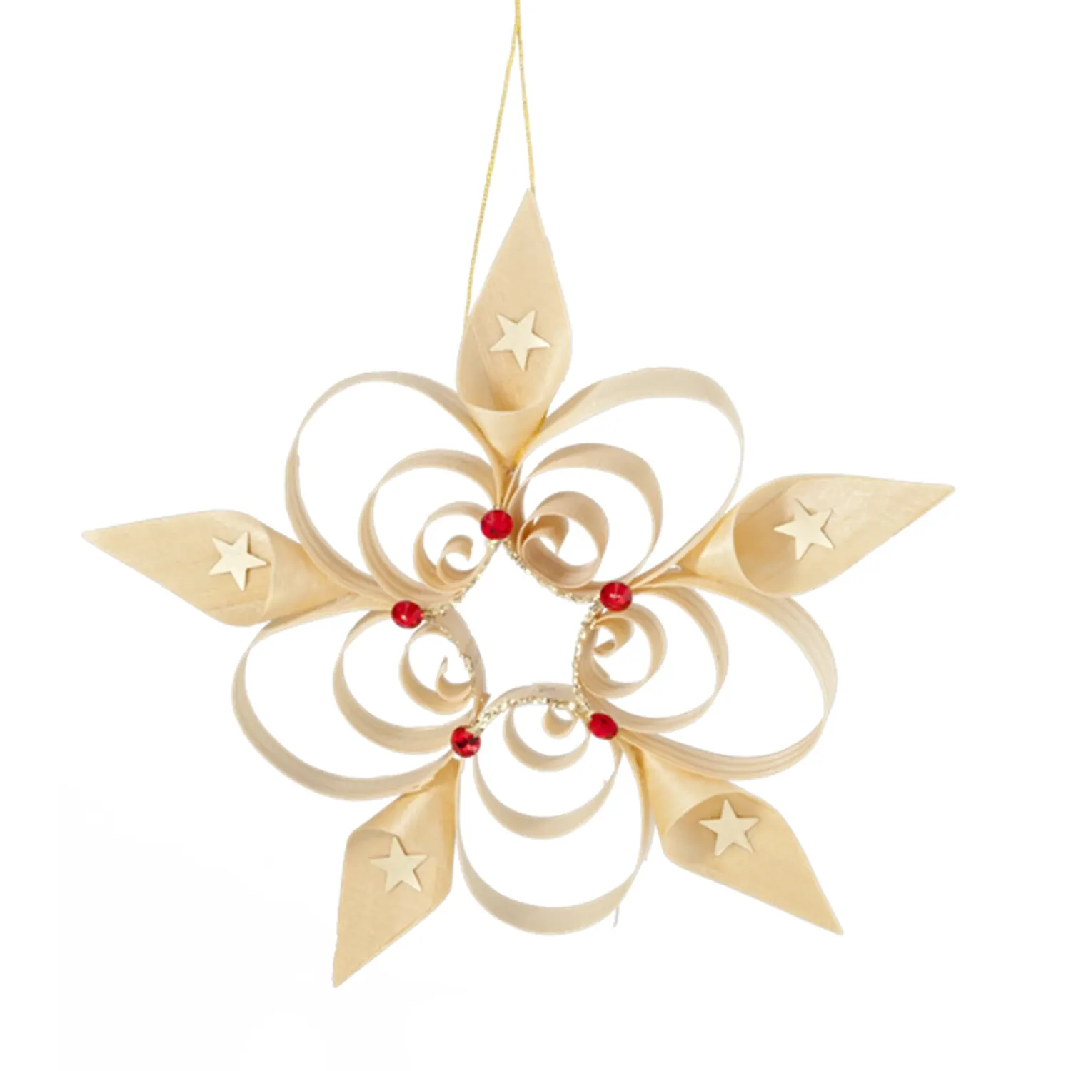 Christbaumschmuck Holz-Stern mit roten Steinen