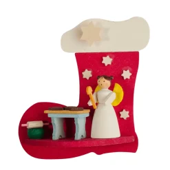 Christbaumschmuck Holz-Stiefel-Engel mit Bäckerei, Holz-Baumbehang