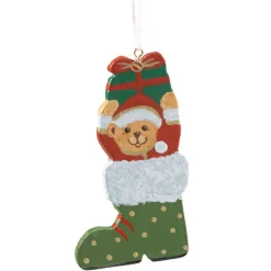 Käthes Original Christbaumschmuck Holz-Teddy in Nikolausstiefel, grün