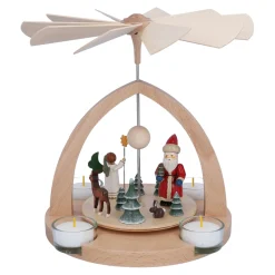 Weihnachtspyramiden-Teelicht-Pyramide "Weihnachtsmann mit Engel"