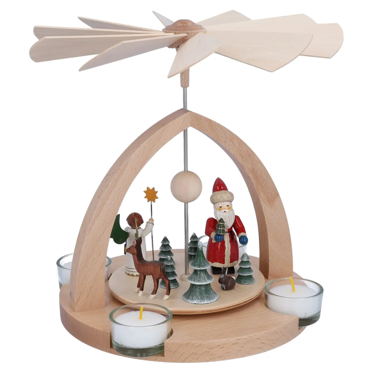 Weihnachtspyramiden-Teelicht-Pyramide "Weihnachtsmann mit Engel"