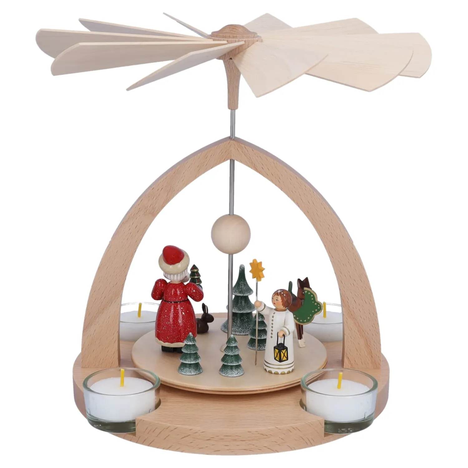 Weihnachtspyramiden-Teelicht-Pyramide "Weihnachtsmann mit Engel"