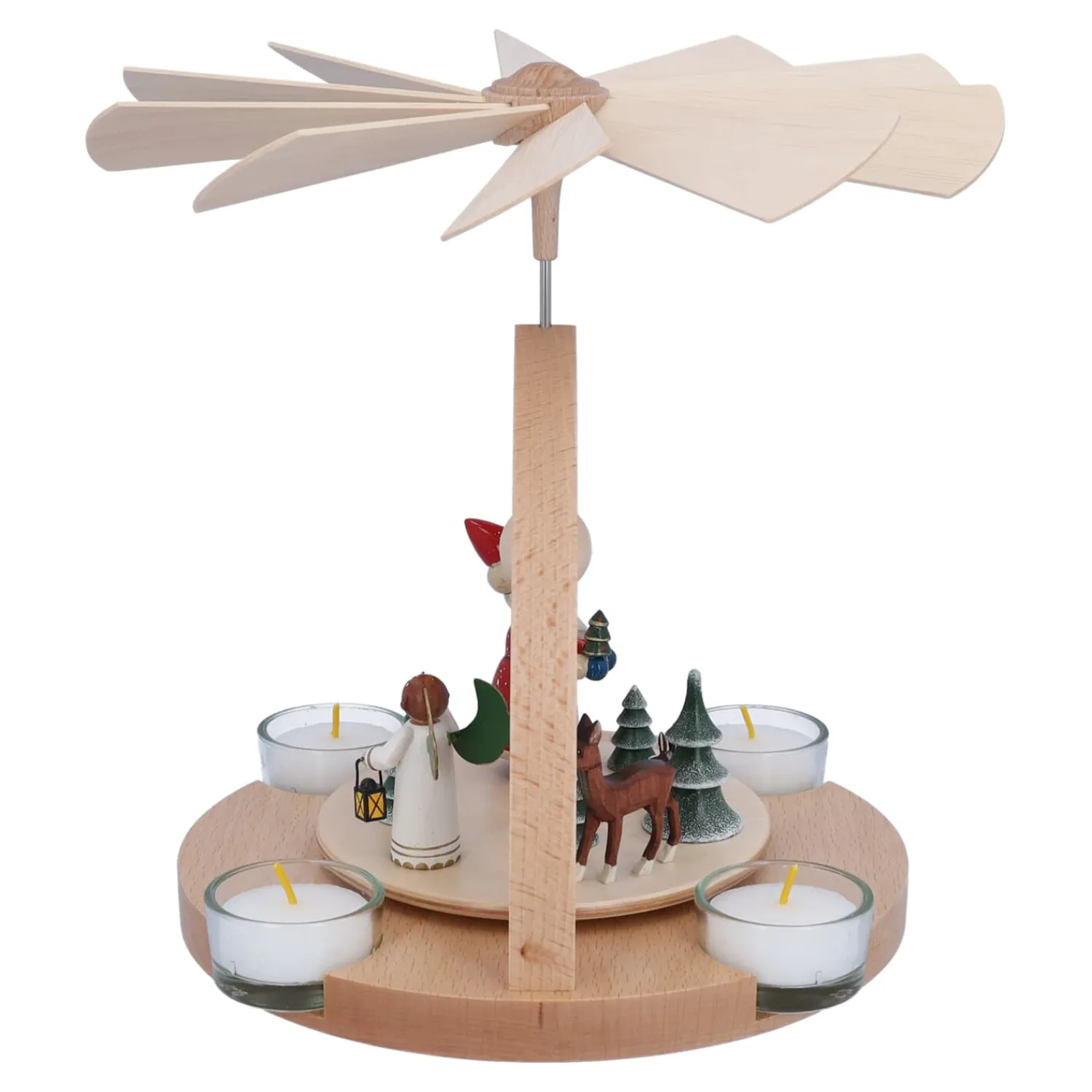 Weihnachtspyramiden-Teelicht-Pyramide "Weihnachtsmann mit Engel"