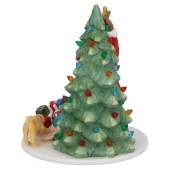 Standfiguren-Weihnachtsmann beim Baum schmücken