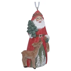 Baumschmuck Aus Kunstharz-Weihnachtsmann mit Rehkitz