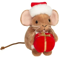 Hermann Teddy Plüschtiere-Weihnachtsmaus mit Geschenk, Plüschfigur
