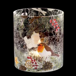 Kerzen & Teelichthalter-Windlicht "Rotkehlchen auf Weihnachtszweig", 10 cm